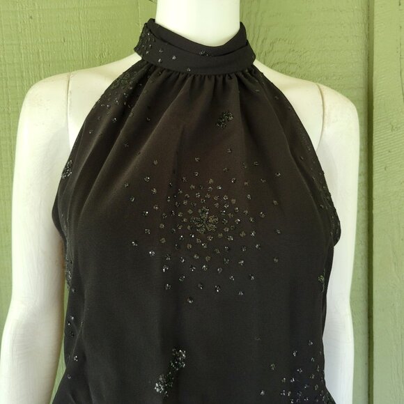 NEW JEFFREY & DARA Evenings Black Peplum Streamer Top 6 - Picture 2 of 5